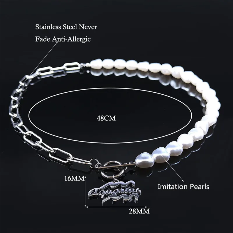 

Imitation Pearls StainlessSteel Aquarius Necklace Astrology Choker Necklace Punk Jewelry acier inoxydable bijoux NXS03