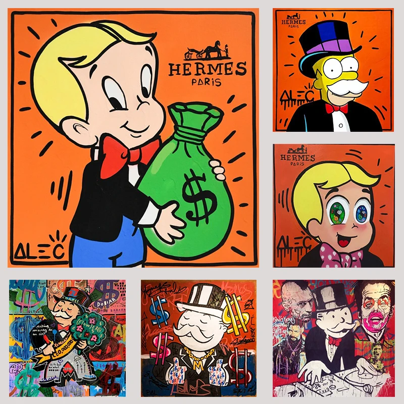 

Alec Monopoly Rich Money Man Canvas Painting on the Wall Art Posters and Prints Graffiti Art Wall Pictures Home Decor Cuadros