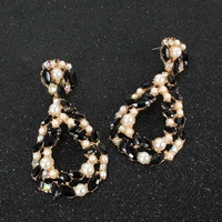 fashion boho crystal hollow earrings for women new creative ab colorful rhinestone statement pearl drop earrings wholesale