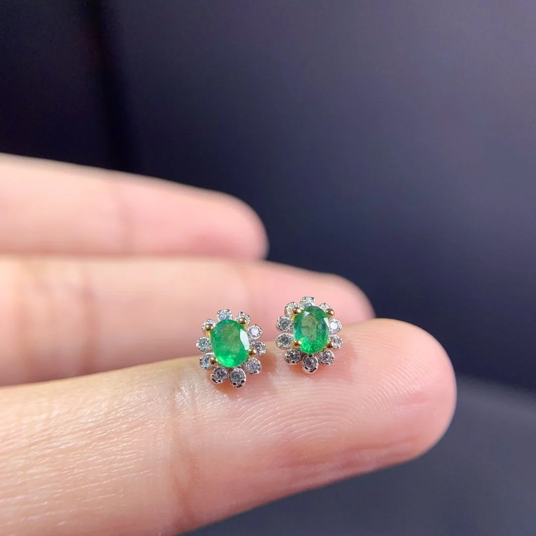

SHILOVEM 925 sterling silver real Natural Emerald stud earrings classic fine Jewelry new gift wedding 3*4mm de03045551agml