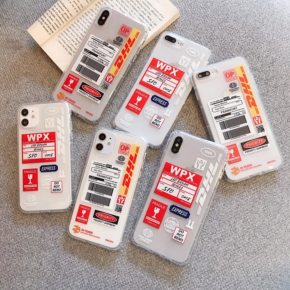 DHL Express Logistics Label Phone Case for iPhone 11 Pro X XR XS Max Soft Transparent TPU Airbag Cover 6 6s 8 7 Plus Shell |