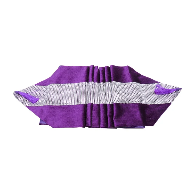 Purple Современная настольная дорожка фланелевая с бриллиантами и кисточками в стиле пэчворк для рождества, свадьбы, банкета, вечерние украшения, домашний текстиль - Цвет: Purple