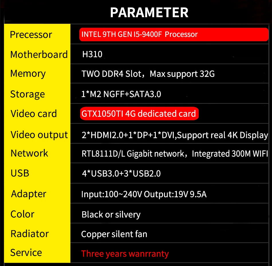 Причастником B19 игровой компьютер i5 9400F GTX1050TI 4 Гб выделенная карта DDR4 Мини ПК Windows 10 Настольный ПК 2* HDMI 2,0 1* DP 1* DVI