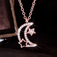 2022 fashion star moon pendant necklace statement engagement wedding jewelry gift cute rhinestone zircon necklace for women