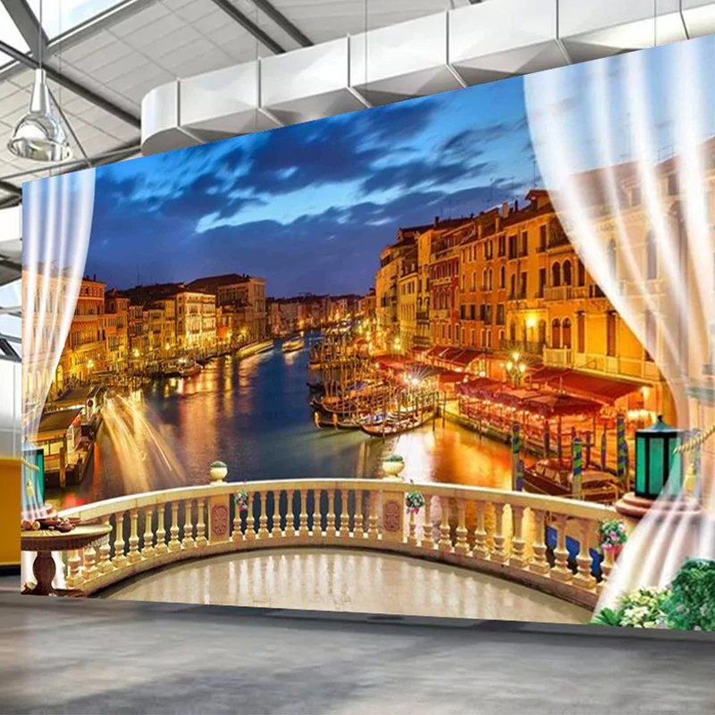 

3D стереоскопический балкон венецианского города, фотообои на заказ с ночным просмотром, современные обои для гостиной и кабинета