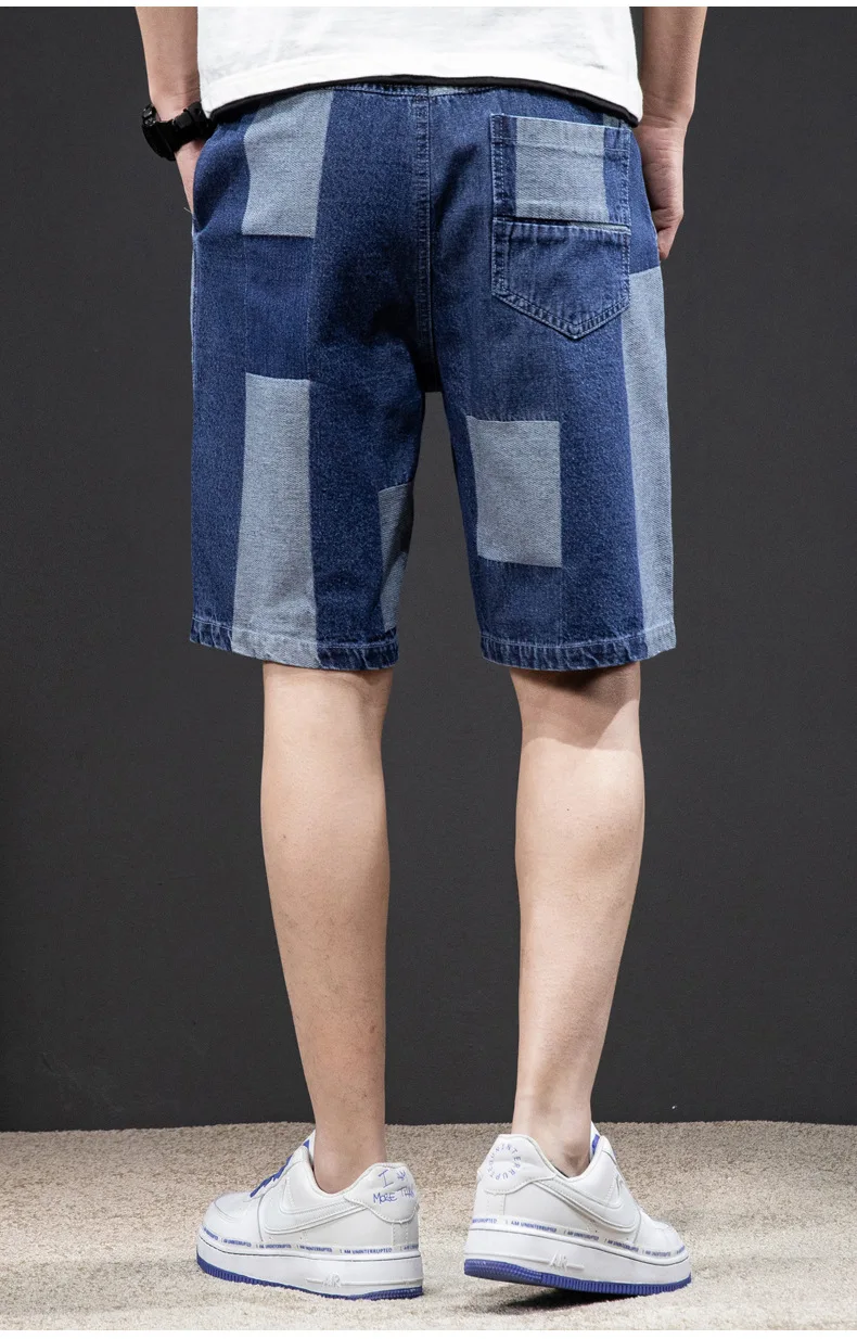 2021 Summer Men's Denim Knee Lenght Shorts Male Korean Style Stitching Casual Five-Point Pants Loose Straight Men Clothing M-8XL