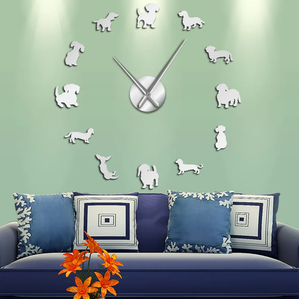 

Dachshund Dog Breeds Large DIY Wall Clock Watch Puppy Animals Mirror Stickers Pet Store Decor Hanging Watch Gift For Dog Lover