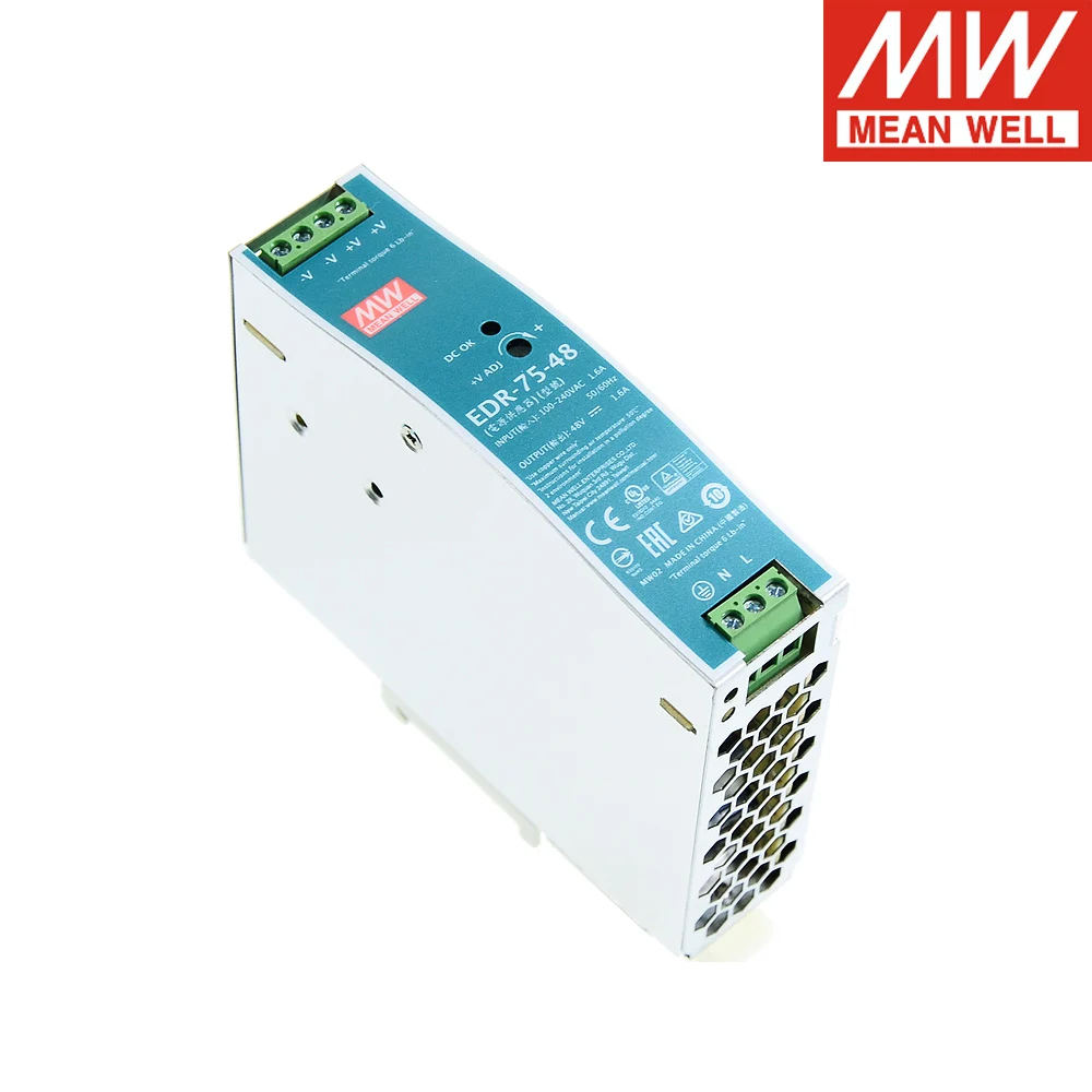 Mean Well EDR 75 24 220 в переменный ток постоянный одиночный выход Din рейка импульсный