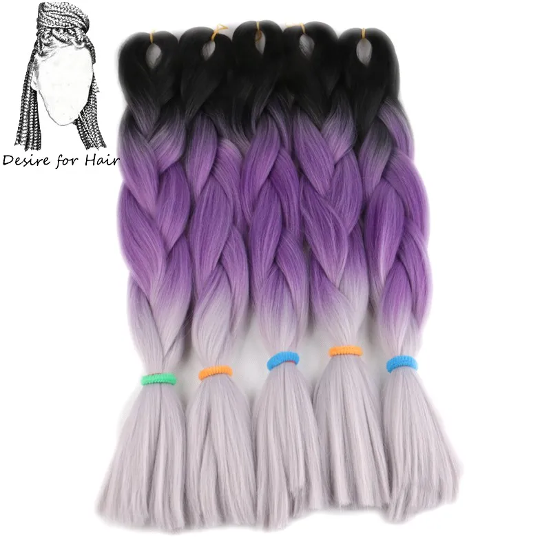 Desire for hair, 1 упаковка, 24 дюйма, 100 г, синтетические огромные косички, цвет Омбре, черный, серый, бордовый, косички для наращивания волос - Цвет: 24/613