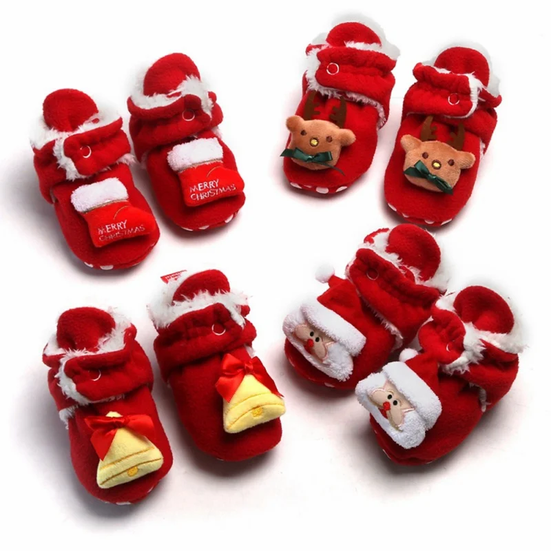Рождественские Зимние Детские ботинки с принтом обувь для маленьких девочек и