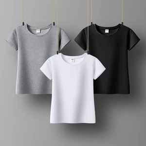 Футболка женская хлопковая однотонная, с круглым вырезом и коротким рукавом