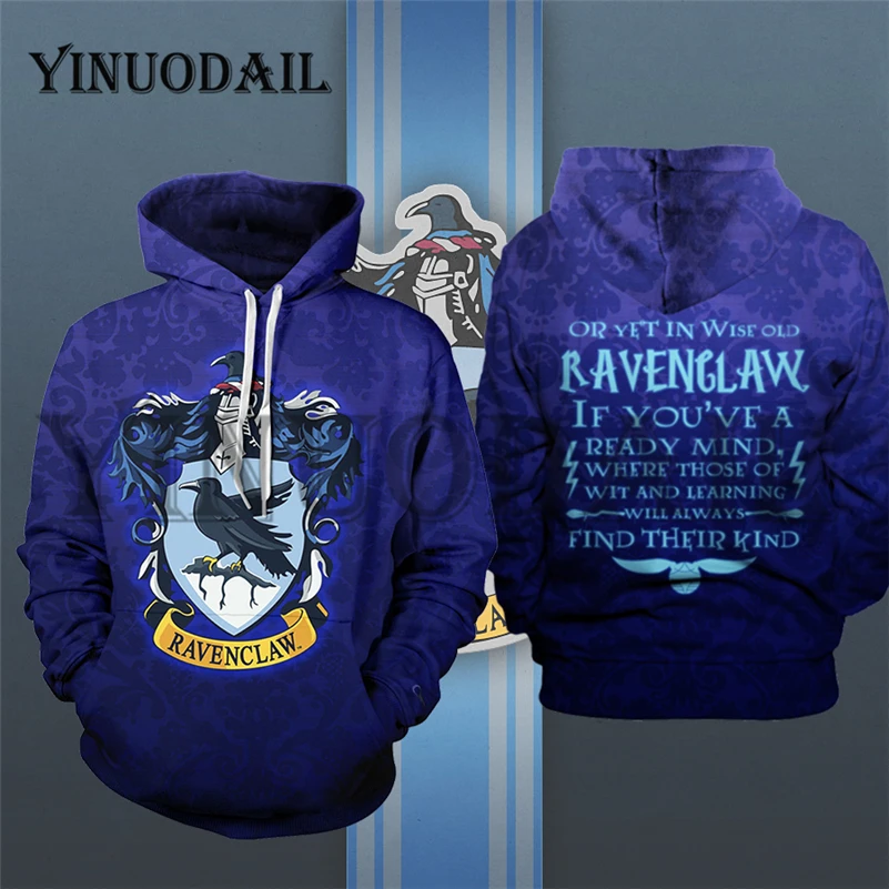 Синий YINUODAIL мужские спортивные толстовки Wizardry 3D Толстовка Хогвартс Ravenclaw Слизерин комплект уличная Косплей Костюм - Цвет: Синий