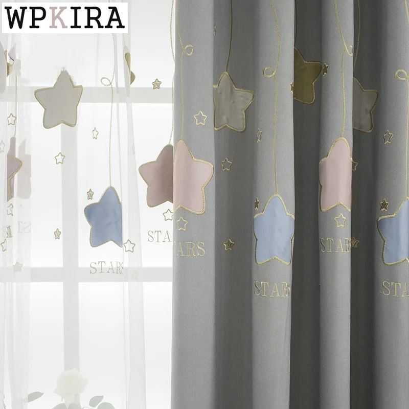 

Cartoon Stars Curtain for Kids Baby Bedroom Grey Blackout Linen Drape for Living Room Sheer Bay Window Fashion S438#D