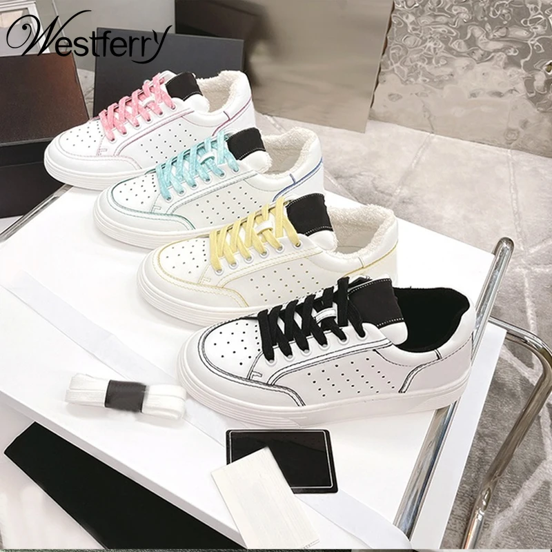 

2021 European station summer new color matching white shoes female letters leather panda shoes lightweight flat casual shoes