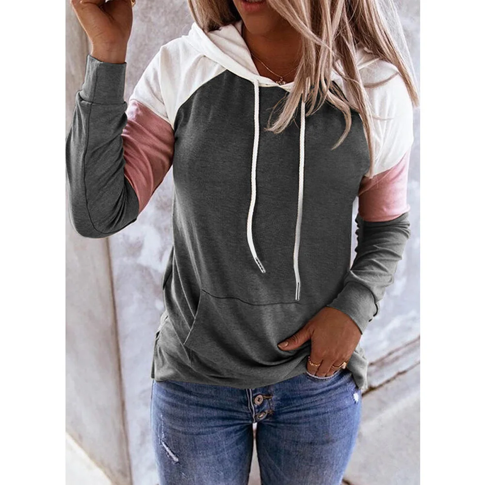 

Women Hoodies Harajuku Casual Loose Long Sleeve Hooded 2021 Autumn Vintage Patchwork Sweatshirts Female Elegant Pullover Top 5XL