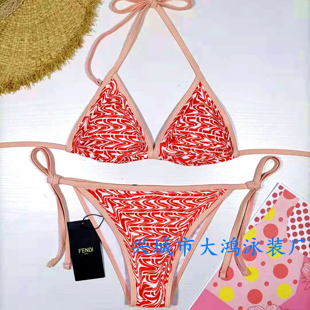 

European and American letter swimsuit split bikini lace up triangle bag