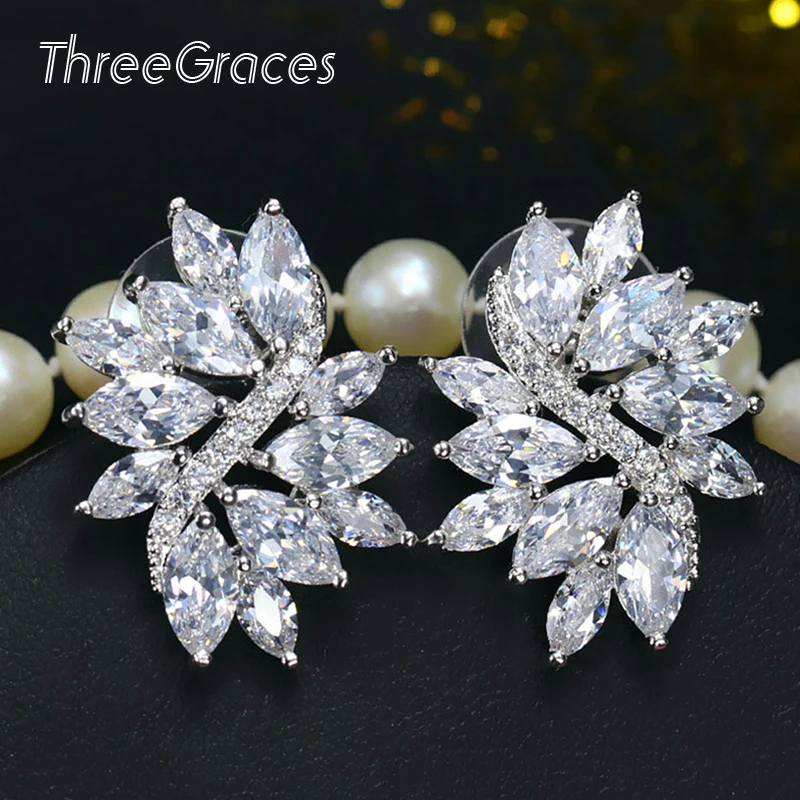 Женские сережки ручной работы ThreeGraces сверкающие белые золотые изящные с