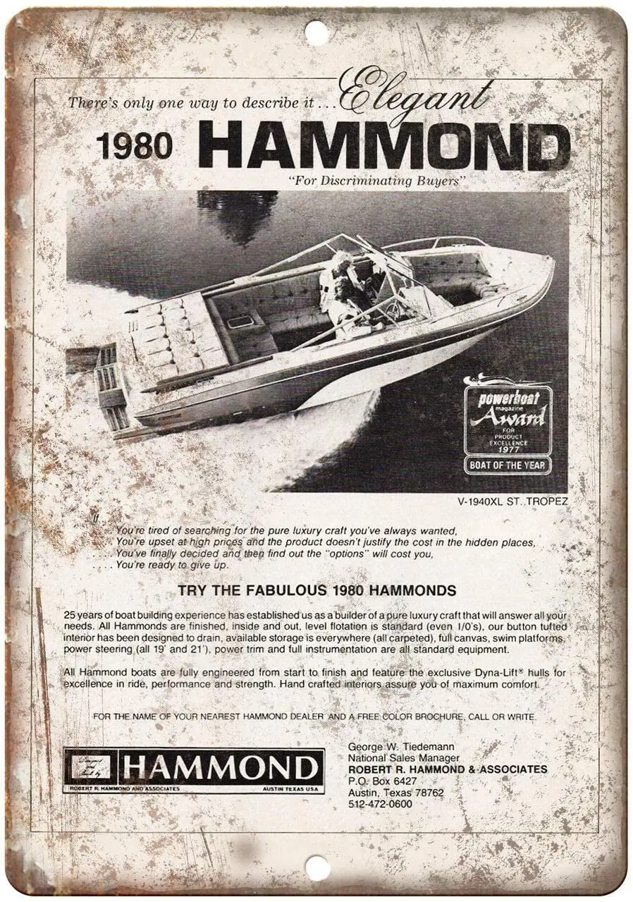 

1980 Hammond Boat 12x8 Inch Vintage Retro Decor Metal Tin Sign