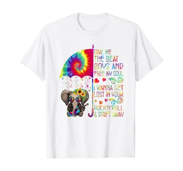 

Elephant Give Me The Beat and Free My Soul Hippie T-Shirt
