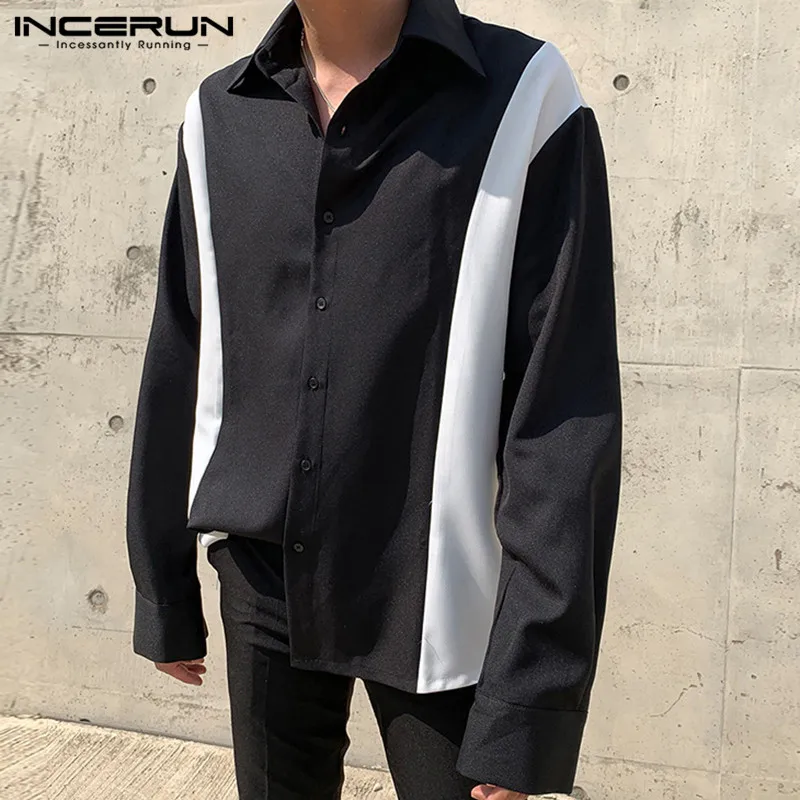 

Fashion Men Brand Shirt Patchwork Turn Down Collar Casual Streetwear Blouse Long Sleeve 2021 Leisure Button Camisa INCERUN S-5XL