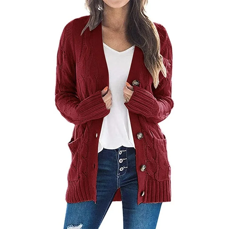 

Women's Casual Cardigan Jacket Solid Color Twist Button Cardigan Sweater