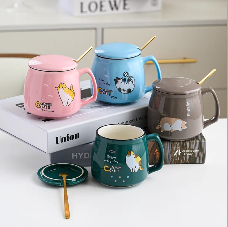 Простая аниме чашка для завтрака керамическая кружка с крышкой Ложка прилив