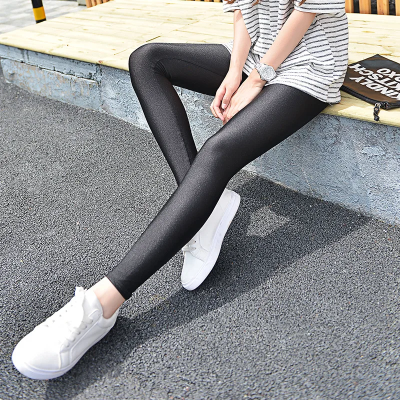 Модные весенние осенние женские леггинсы глянцевые высокие эластичные