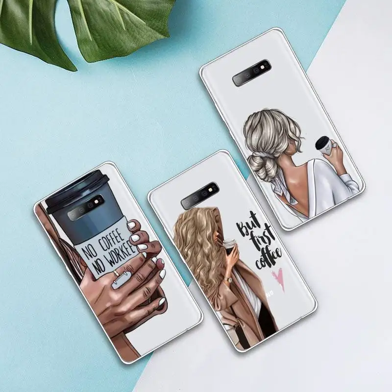 

Princess Female boss coffee Phone Case Transparent For Samsung Galaxy A S Note J 5 8 51 2016 Prime 20 Ultra 6 7 Edge PLUS 21