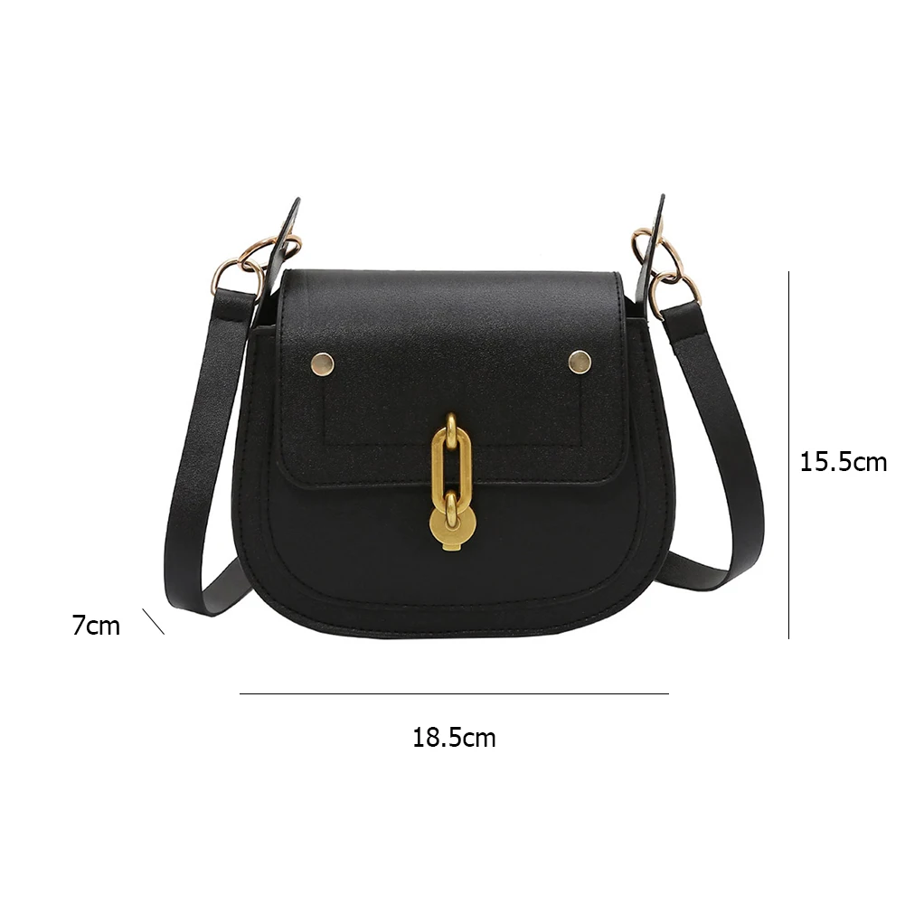 

INS Fashion Women PU Leather Saddle Bag 2021 Small Solid Color Shoulder Messenger Bag Female Casual Semicircle bags Lock Purses