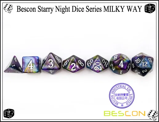 Bescon Звездная ночь игральные кости набор серии, 7 шт. многогранные РПГ кости набор Млечный путь, полночь, сумерки