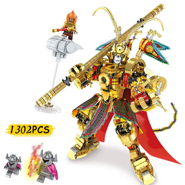 

Monkey King Warrior Mech Building Blocks Gold Mecha Creative Oriental Character Chinese Mythical Role Sun Wukong MonkeyKid Gift
