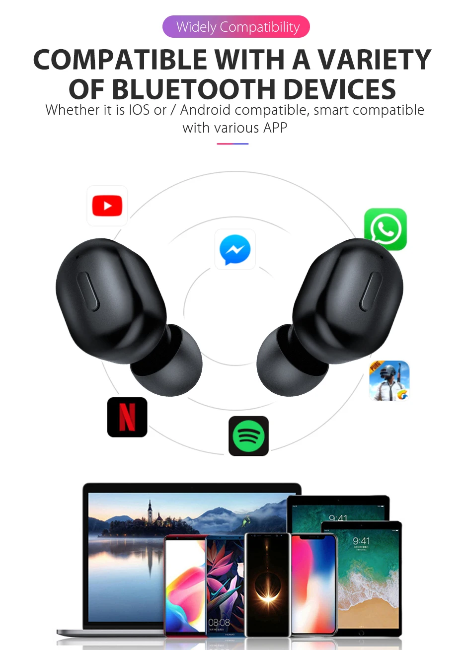 Мини T1 беспроводные наушники TWS V5.0 Bluetooth 6D настоящие стерео с микрофоном HiFi