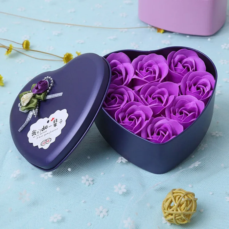 

Tin Box Rose Heart Shaped Valentine's Day Gift Sky Blue Box Sky Blue Flower Festive Party Supplies Artificial Decorations