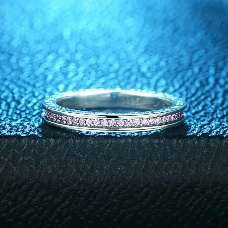 Женское кольцо с буквами розовое из стерлингового серебра 925 пробы камнями