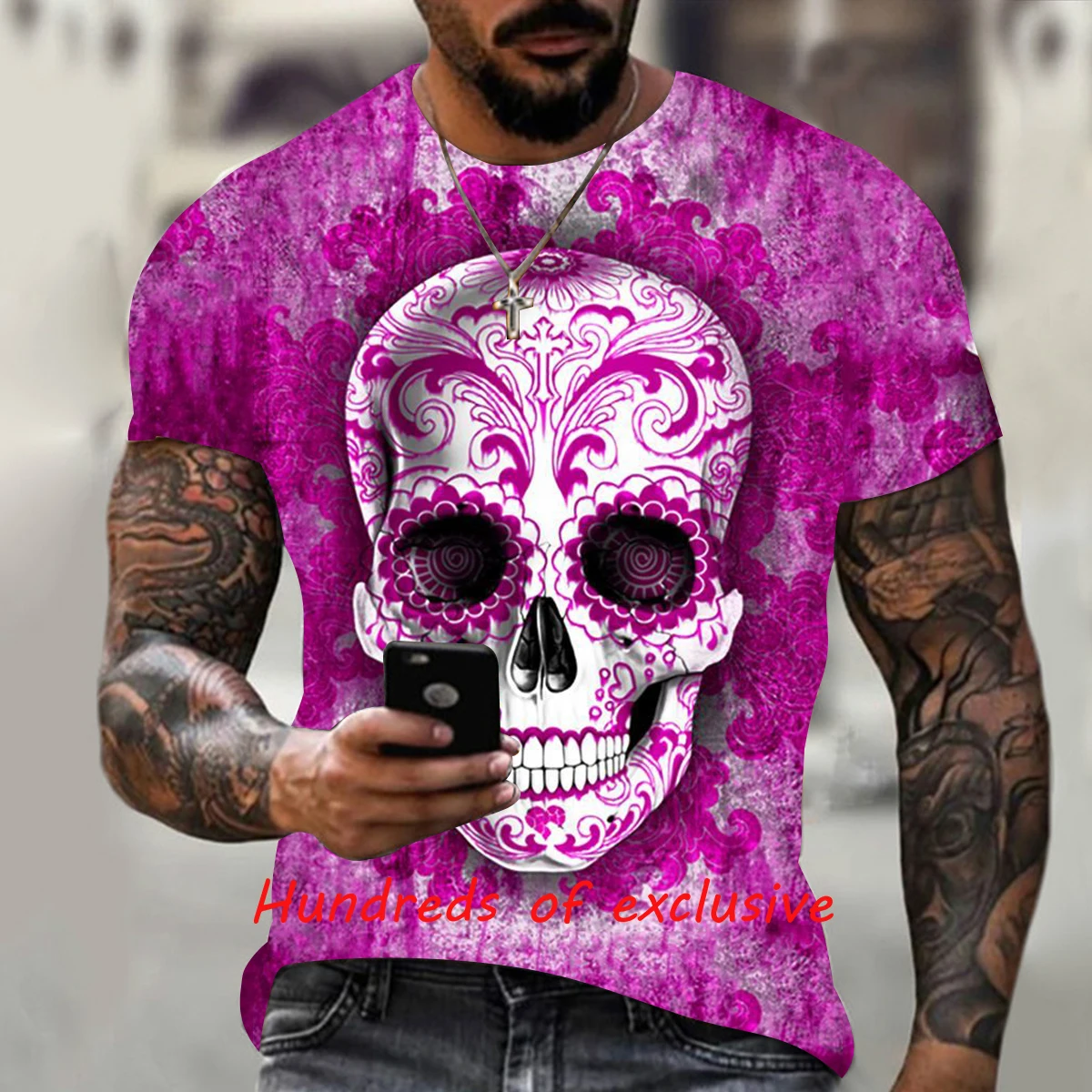 

DFGDASDGSE Men's 3D Skull Print T-shirt Short Sleeve O-Neck Pullover Casual T-shirt 2022