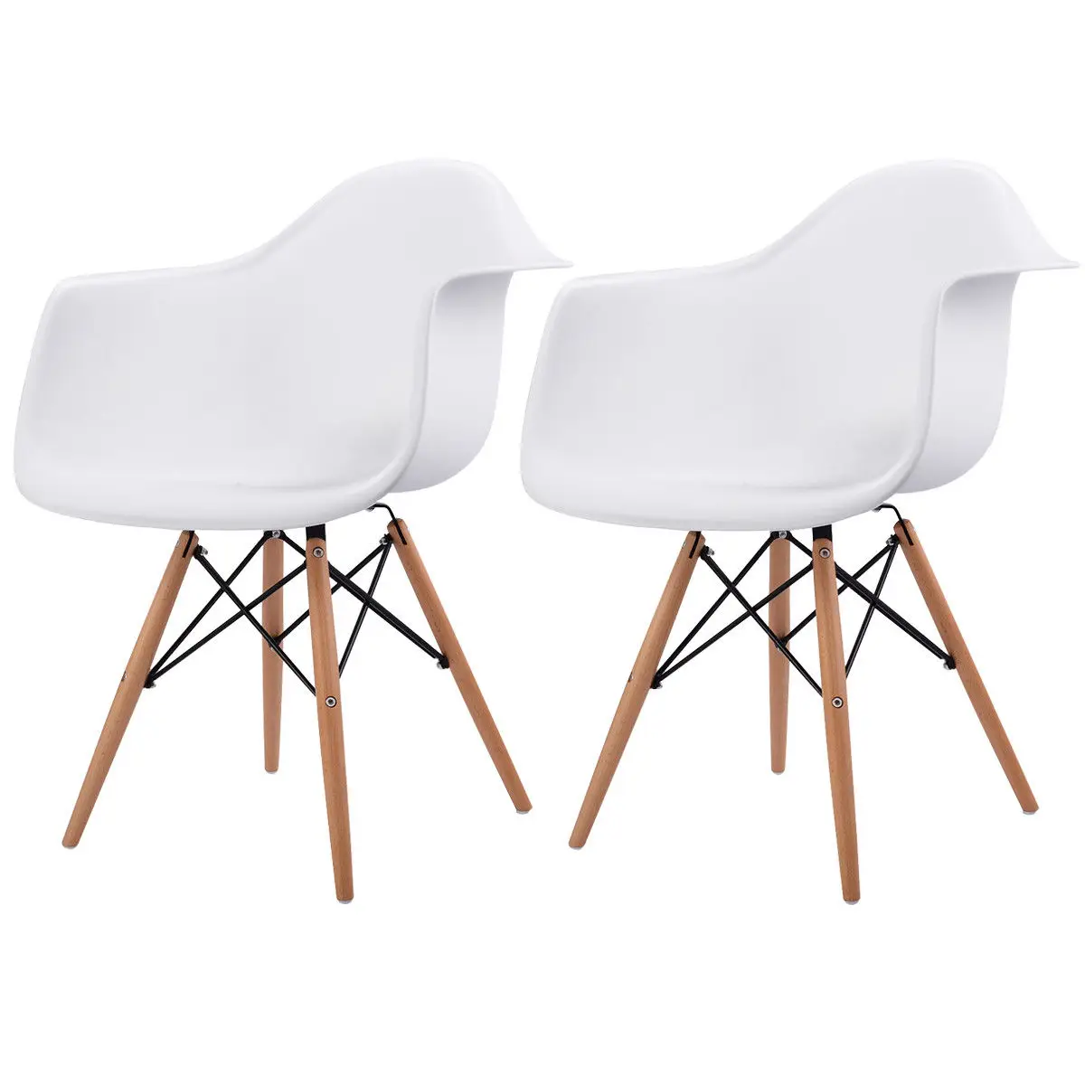 

Costway Set of 2 Mid Century Modern Molded Style Dining Arm Chair Wood Legs