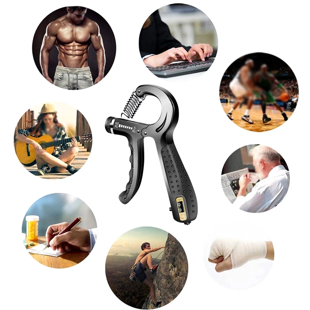 

Black Injury Recovery Spring Heavy Grips Strengthener R Shape Home Gym Finger Trainer Adjustable Power Exerciser Hand Gripper