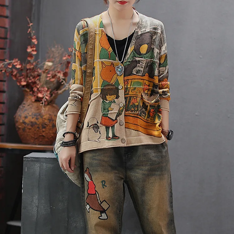 Осенний свитер куртки женские свободные трикотажные повседневные топы пальто 2019