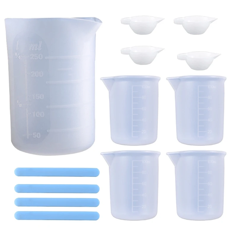 

13Pcs Silicone Measuring Cups Set for Epoxy Resin 250ml 100ml Large Measure Cup and Silicone Stir Stick for Epoxy Molds