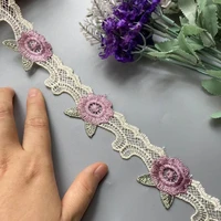 3 yards purple 4 cm lace ribbon trims embroidery flower for sofa curtain trimmings home textiles applique polyester high quality
