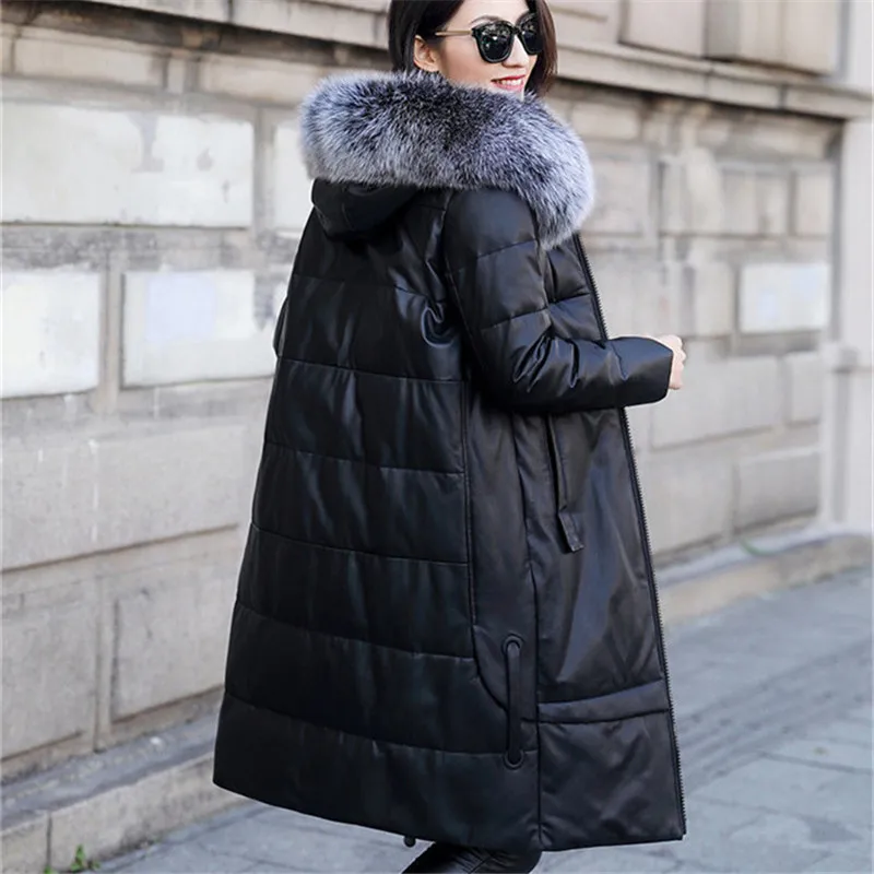 Новинка Женское пальто из натуральной кожи зимняя теплая куртка на 90% утином пуху