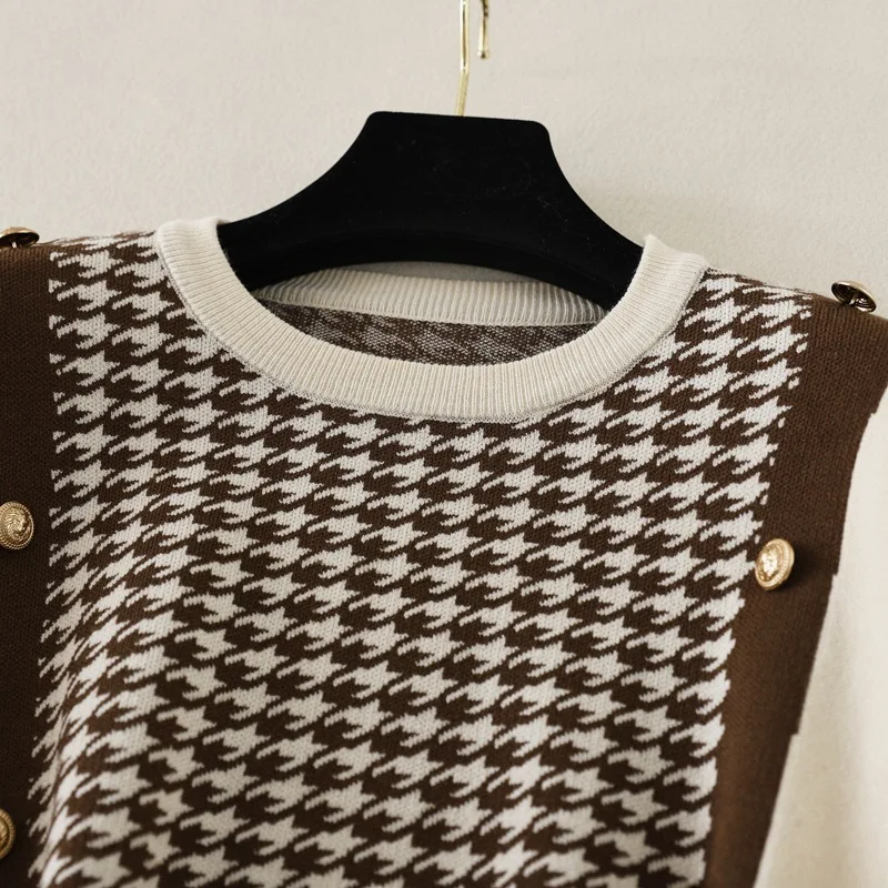 Осенний ретро свитер SINGREINY с рисунком гусиные лапки женские повседневные