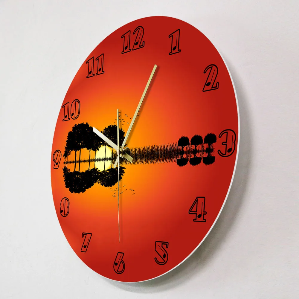 Гитара остров пейзаж на закате искусства декоративные настенные часы Сумерки