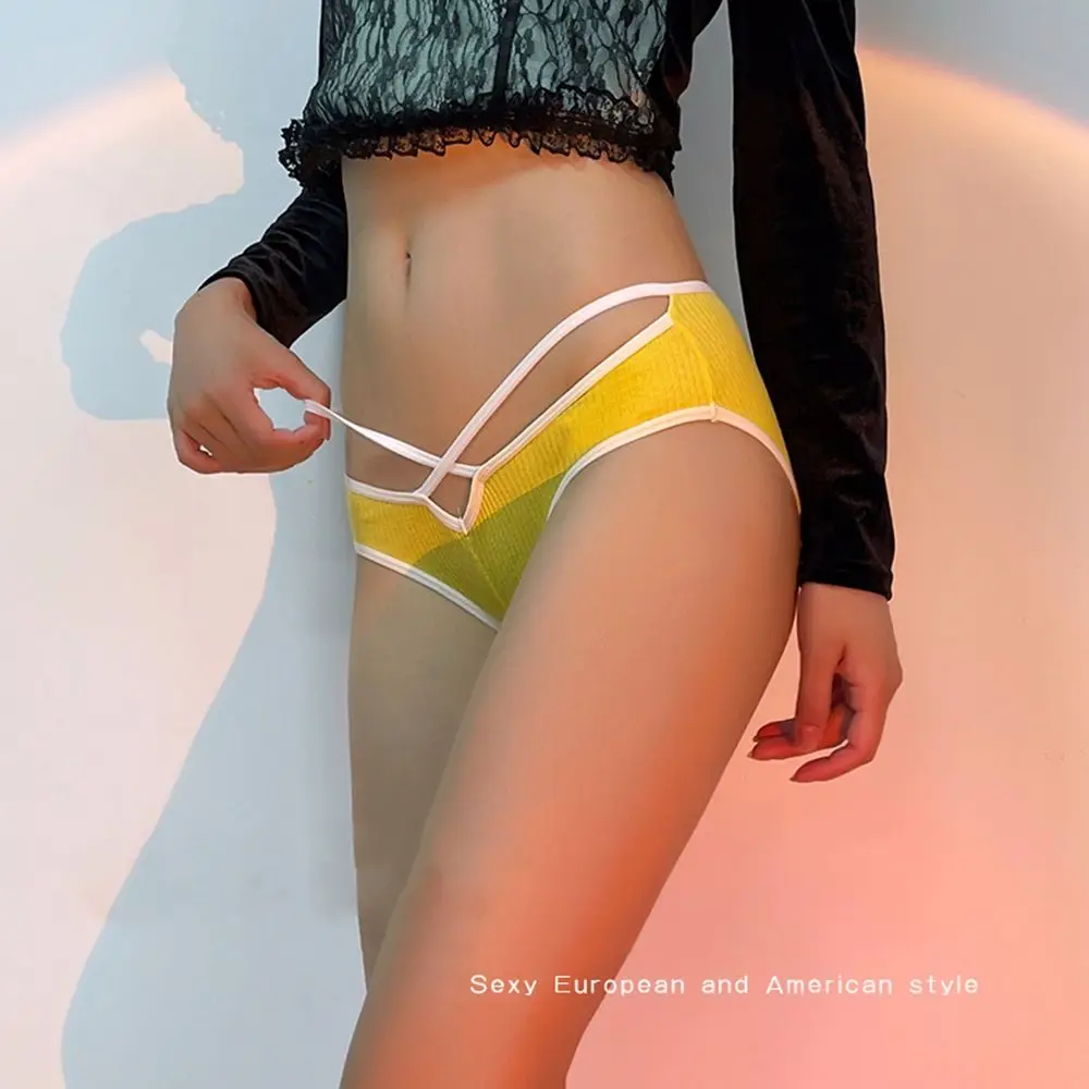 

Women's Panties Sexy Cross-strap Solid Color Cotton Lingerie Mid Waist Breathable Comfortable Seamless Thong