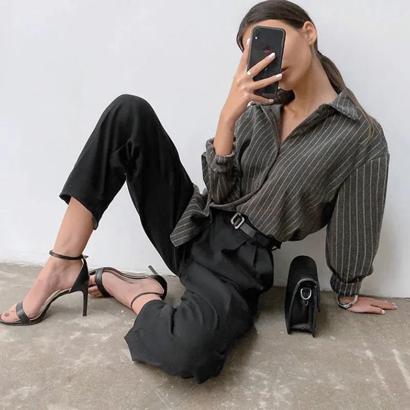 

Office Ladies Black Pants Ladies High Waist Women Wide-leg Pants Autumn and Winter Elegant Casual Plain Pants Women Trousers