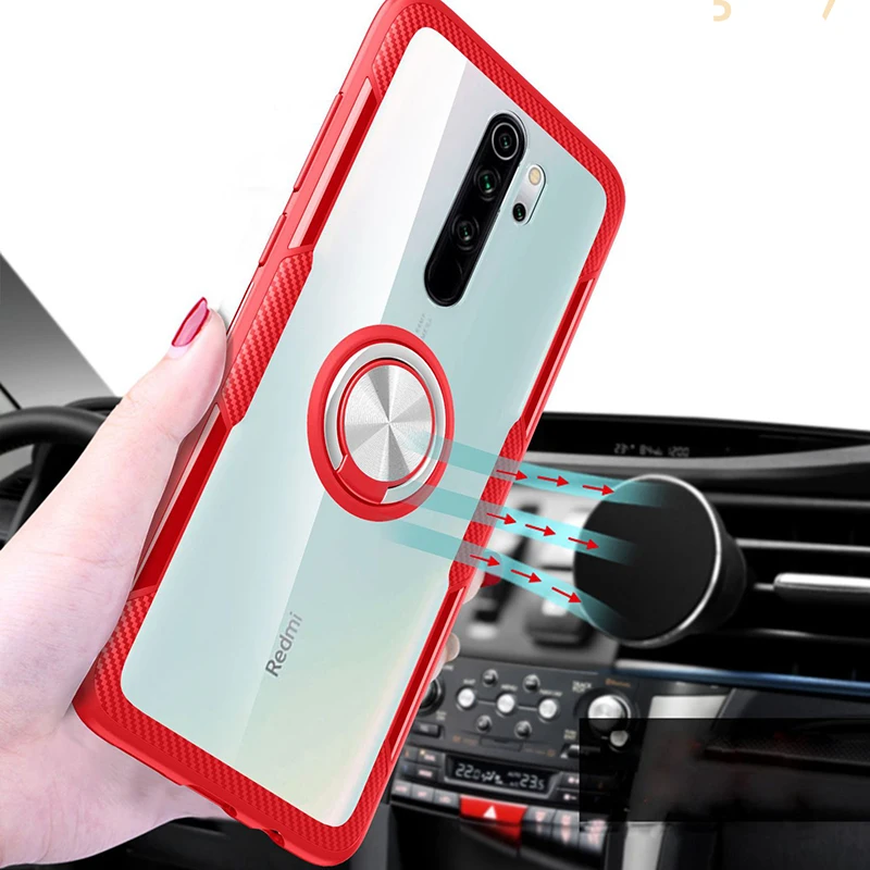 

Phone Case For Xiaomi RedMi Note 8 7 Mi 9 9T Pro Lite Transparent Matte Magnetic Ring Bracket Clear Back Cover TPU Edge Shell