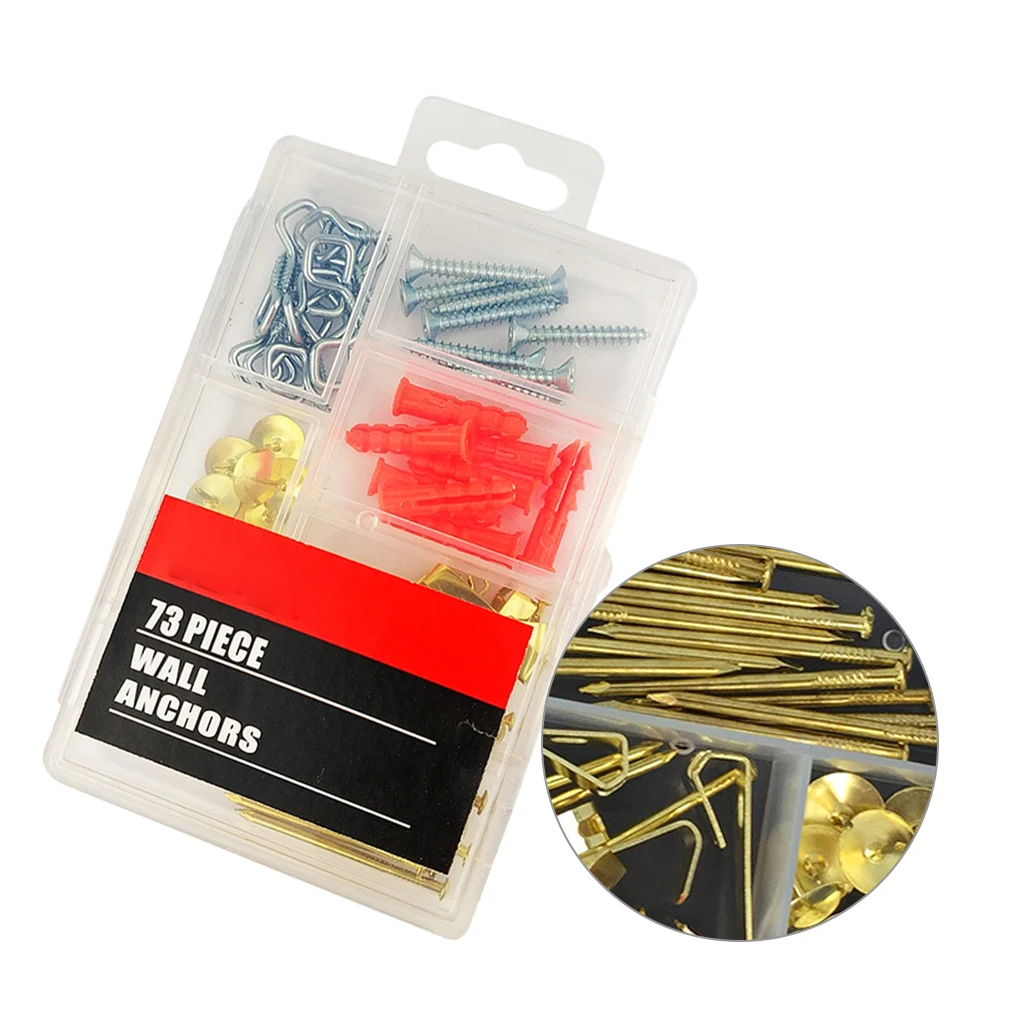 

73pcs Picture Frame Hook Photo Frame Expansion Pipe Nail Wall Anchor Screw Hanging Metal Hook Fixing Set Hardware Accessories