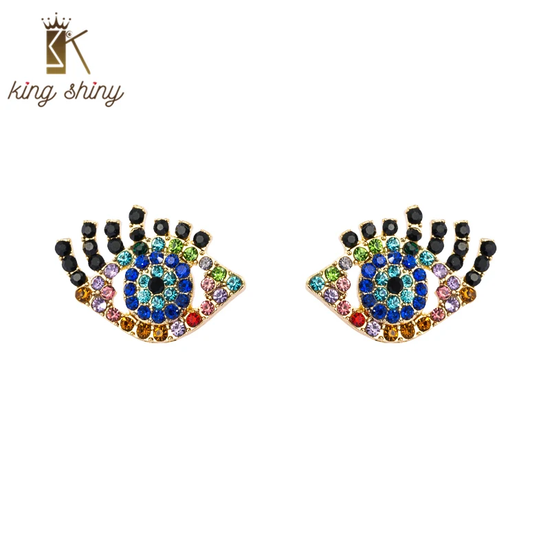 

King Shiny Bohemian Crystal Evil Eye Stud Earrings Vintage Colorful Rhinestone Statement Earrings Girls Party Ear Jewlry Brincos