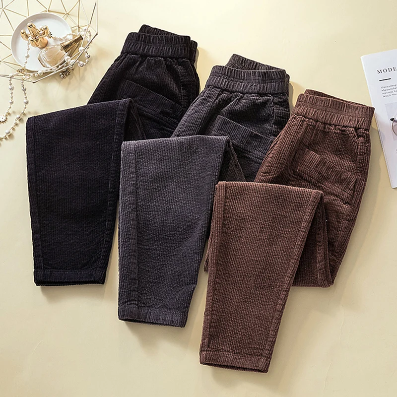 Женские вельветовые шаровары с высокой эластичной талией повседневные