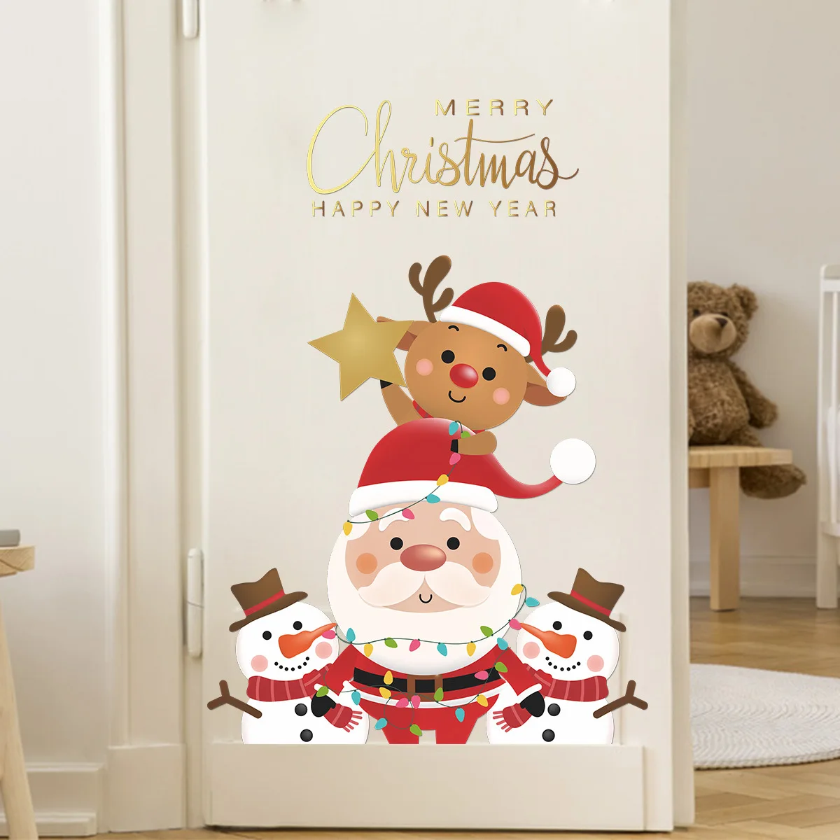 

christmas window stickers festival muursticker Santa Snowman Reindeer kids room adesivi murali naklejki na sciane dla dzieci